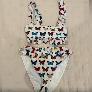 Show Me Your MuMu Size XS Ruffle Bikini Colorful Butterfly Print